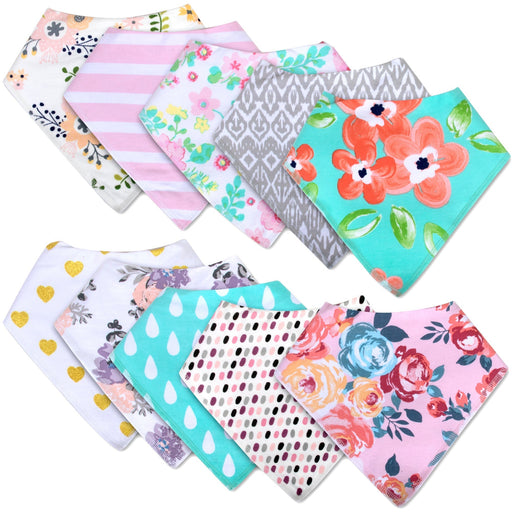 10-Pack Baby Bandana Bibs - Girls