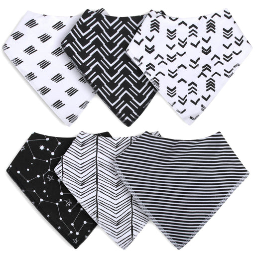 6-Pack Baby Bandana Bibs - Black & White