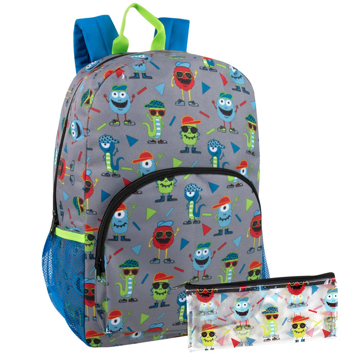 17-inch Printed Monster Backpack w Matching Pencil Case