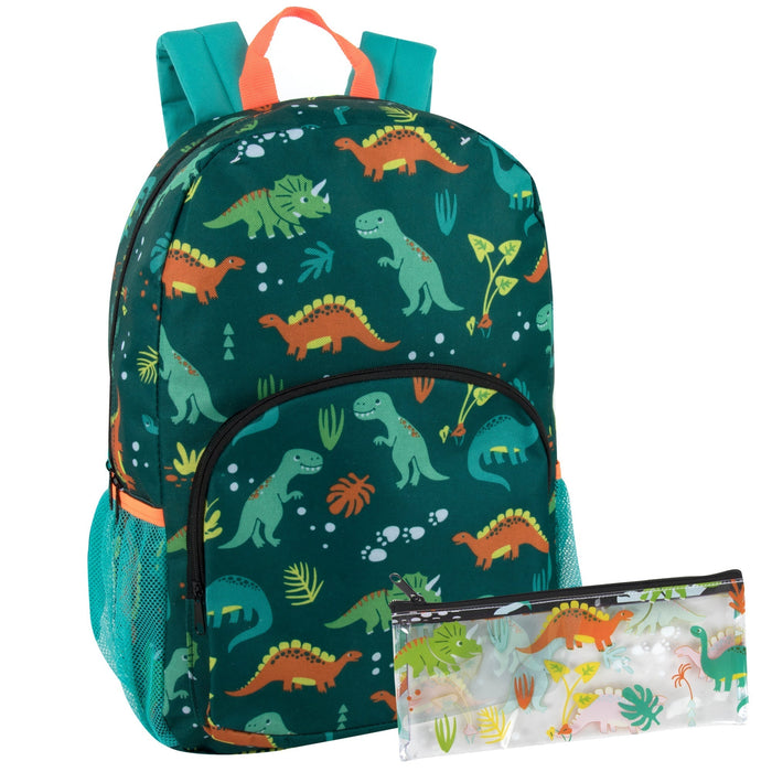 17-inch Printed Dinosaur Backpack w Matching Pencil Case