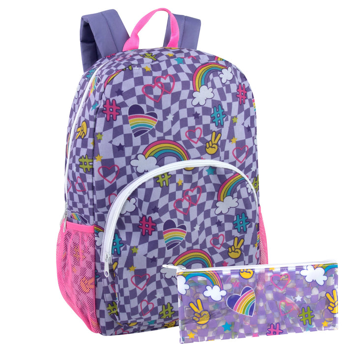 17-inch Printed Rainbow Backpack w Matching Pencil Case