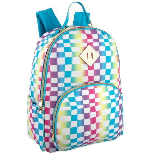 17-Inch Printed Vinyl Backpack - Rainbow Checkered