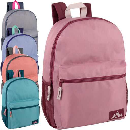 18 Inch Trailmaker Girl's Assorted Colors Backpack with Side Mesh Pocket - 5 Pastel Colors