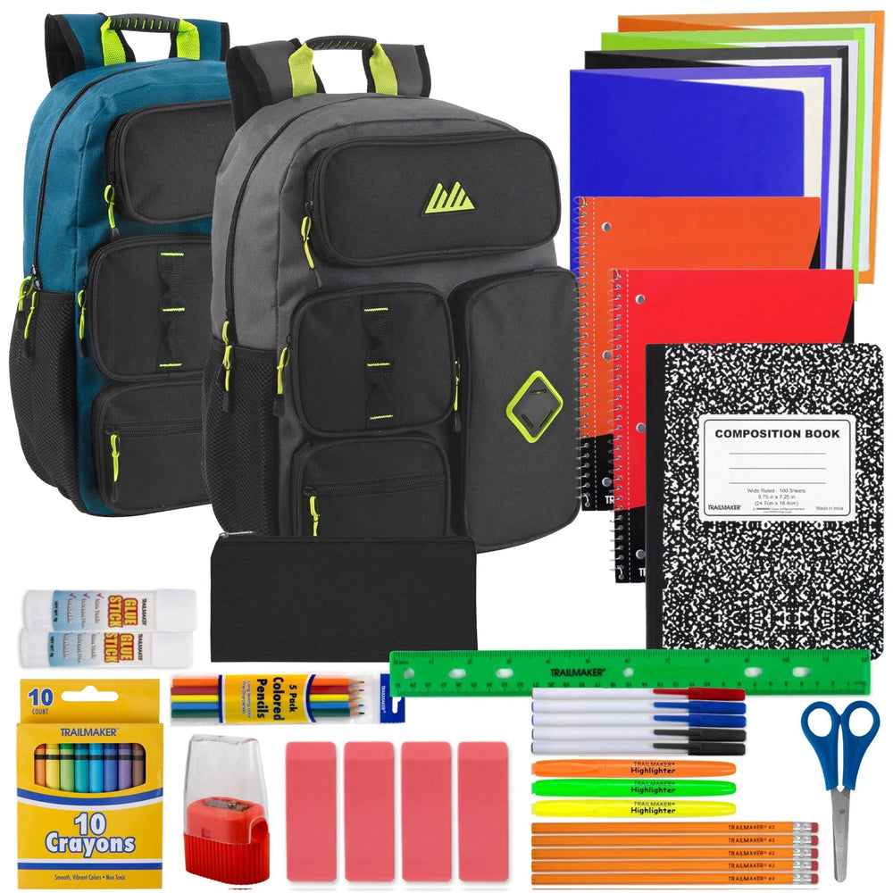 18" Multi Pocket Backpack with 45-Piece School Supply Kit - 2 Colors