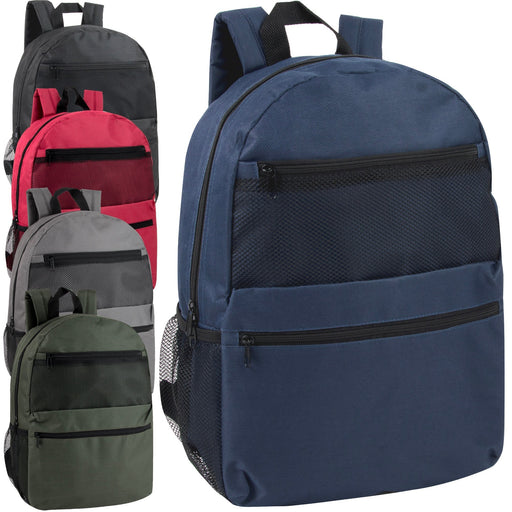 17-Inch Double Front Pocket Backpack with Side Mesh Pockets - 5 Colors