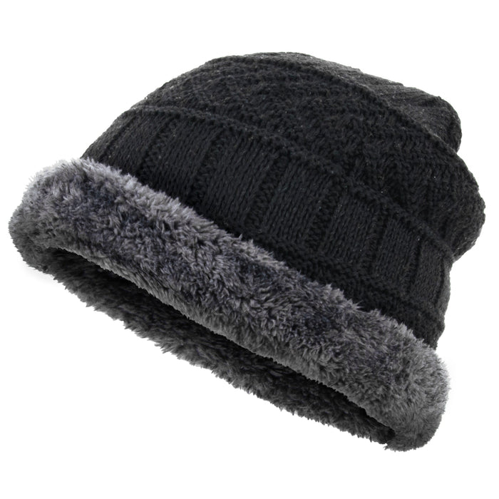 Ultra Warm Sherpa Knit Hat - Black