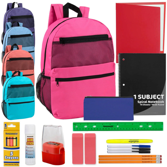 17-Inch Double Front Zippered Backpack with 20-Piece School Supplies Kit - 5 Girl Colors