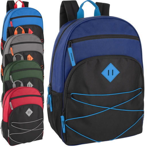 Wholesale 17 Inch Multi Pocket Bungee Backpack - 5 Colors