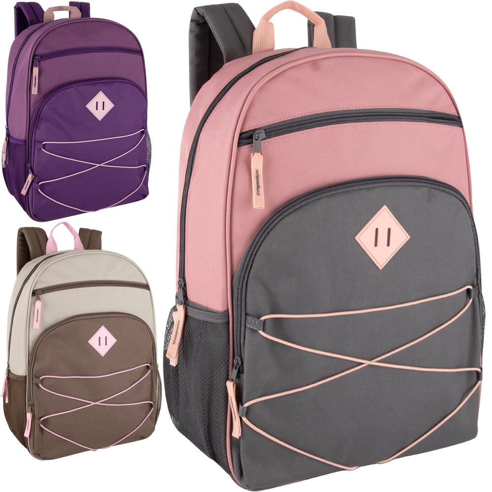 Wholesale 17 Inch Multi Pocket Bungee Backpack - 3 Girl Colors