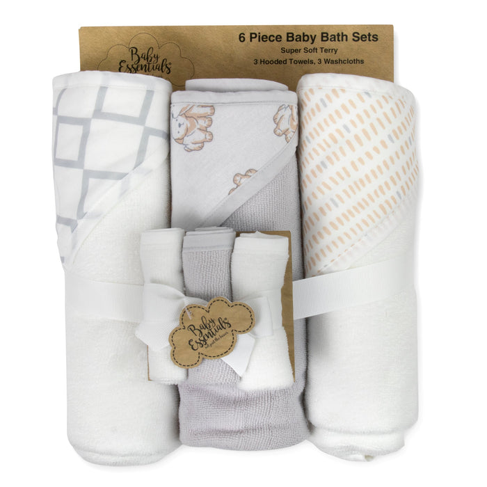 6-Piece Baby Bath Set with Hooded Bath Towel & Wash Cloth - Puppy Theme