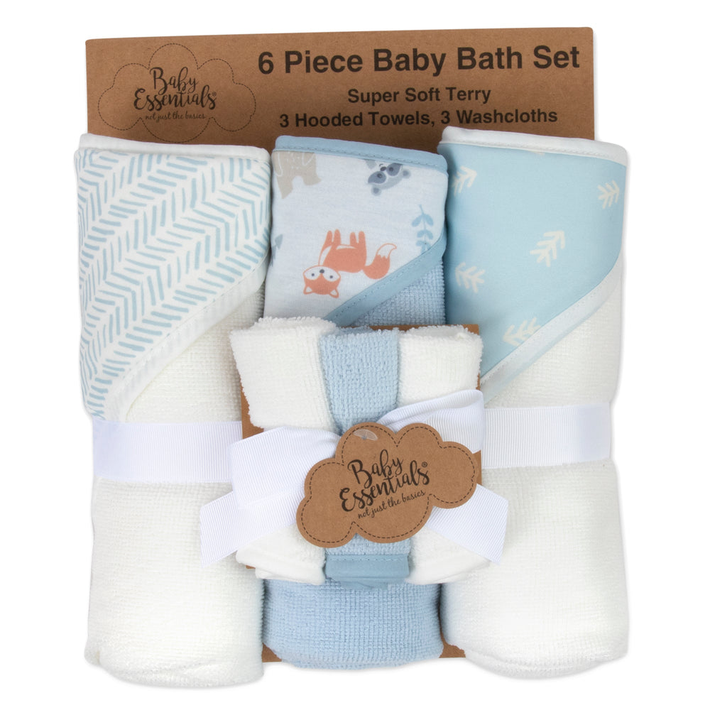 6-Piece Baby Bath Set with Hooded Bath Towel & Wash Cloth - Woodland Theme