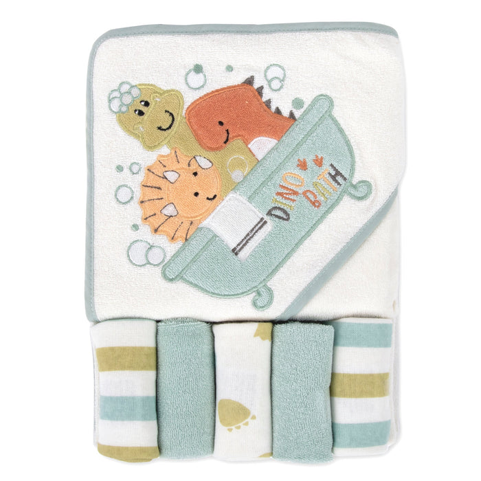 6-Piece Baby Bath Set with Hooded Towel & Wash Cloth - Little Dinosaurs