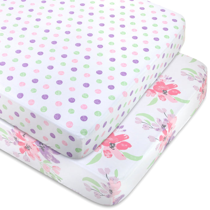 Baby Crib Mattress Fitted Sheets 2-Pack - Purple & Pink Floral