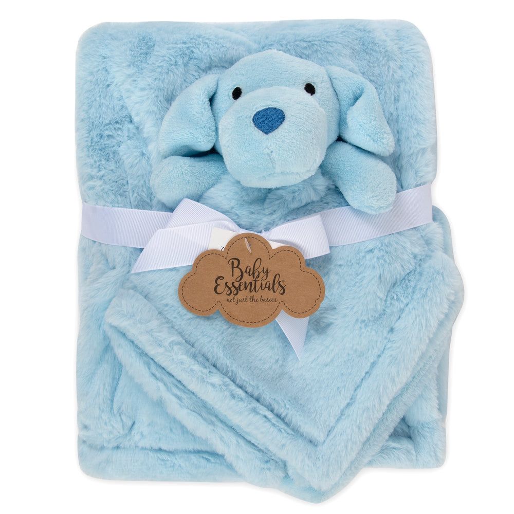 Baby 2 Piece Set Fleece Blankets 36" x 30" & Snuggler - Blue Puppy