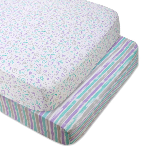 Baby Crib Mattress Fitted Sheets 2-Pack - Hearts & Stripes