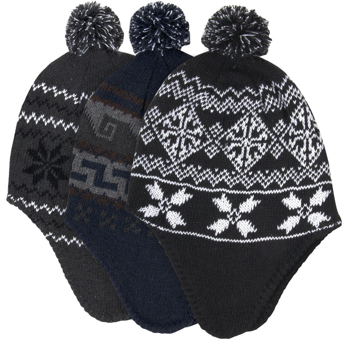 Adult Toboggan Winter Hat with Ear Flaps  – 3 Prints