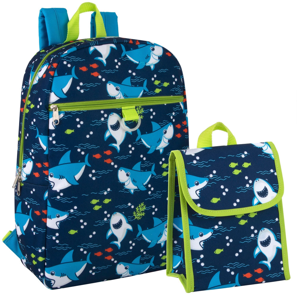 16-Inch Shark Themed Backpack With Matching Lunch Bag