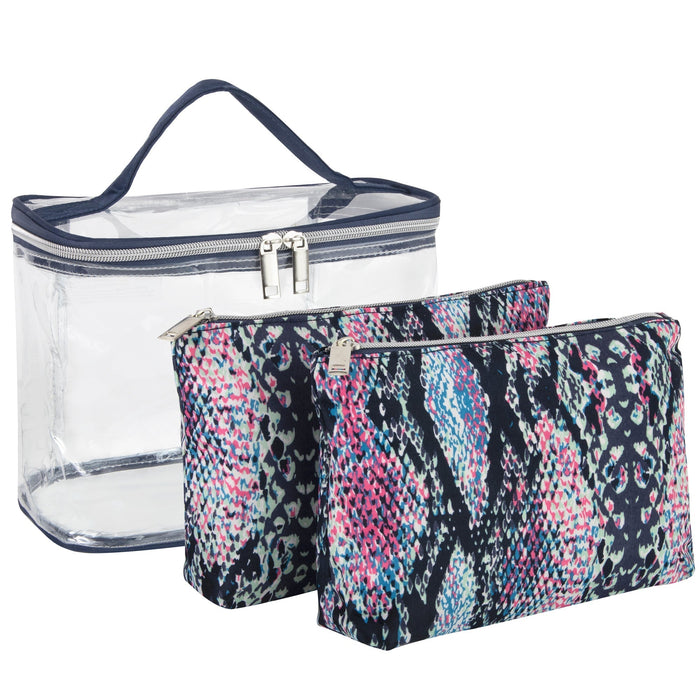 Clear Cosmetic Traveling Case With 2 Cosmetic Pouches