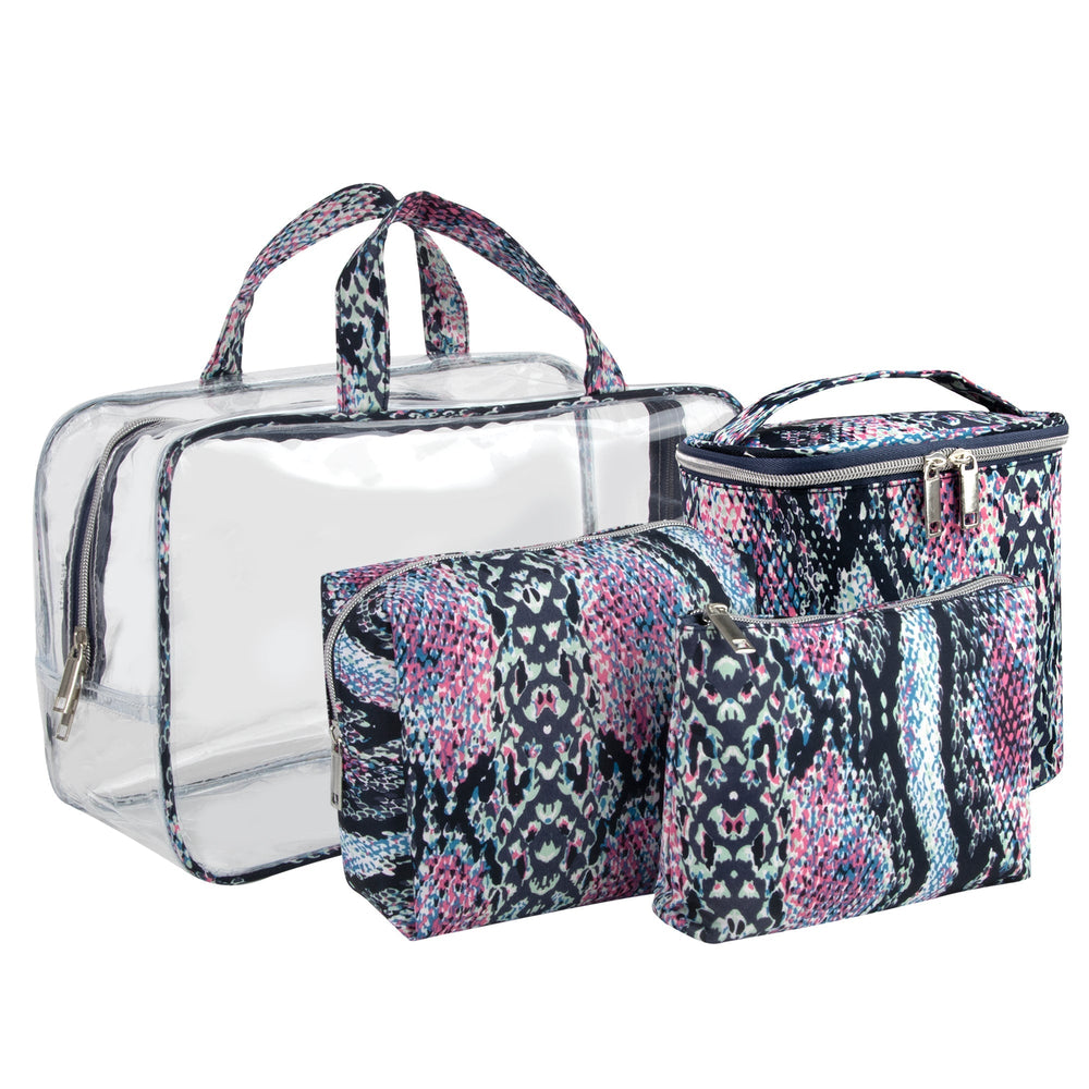 Clear Cosmetic Traveling Case With 3 Cosmetic Bags & Pouch