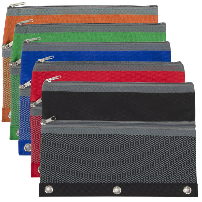 3 Ring Binder Pencil Case with Mesh Pocket - 5 Colors