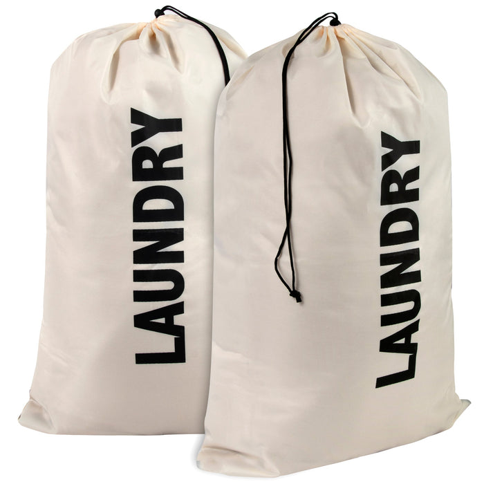 Wholesale "Laundry" Graphic Drawstring Laundry Bag 2-Pack - Beige