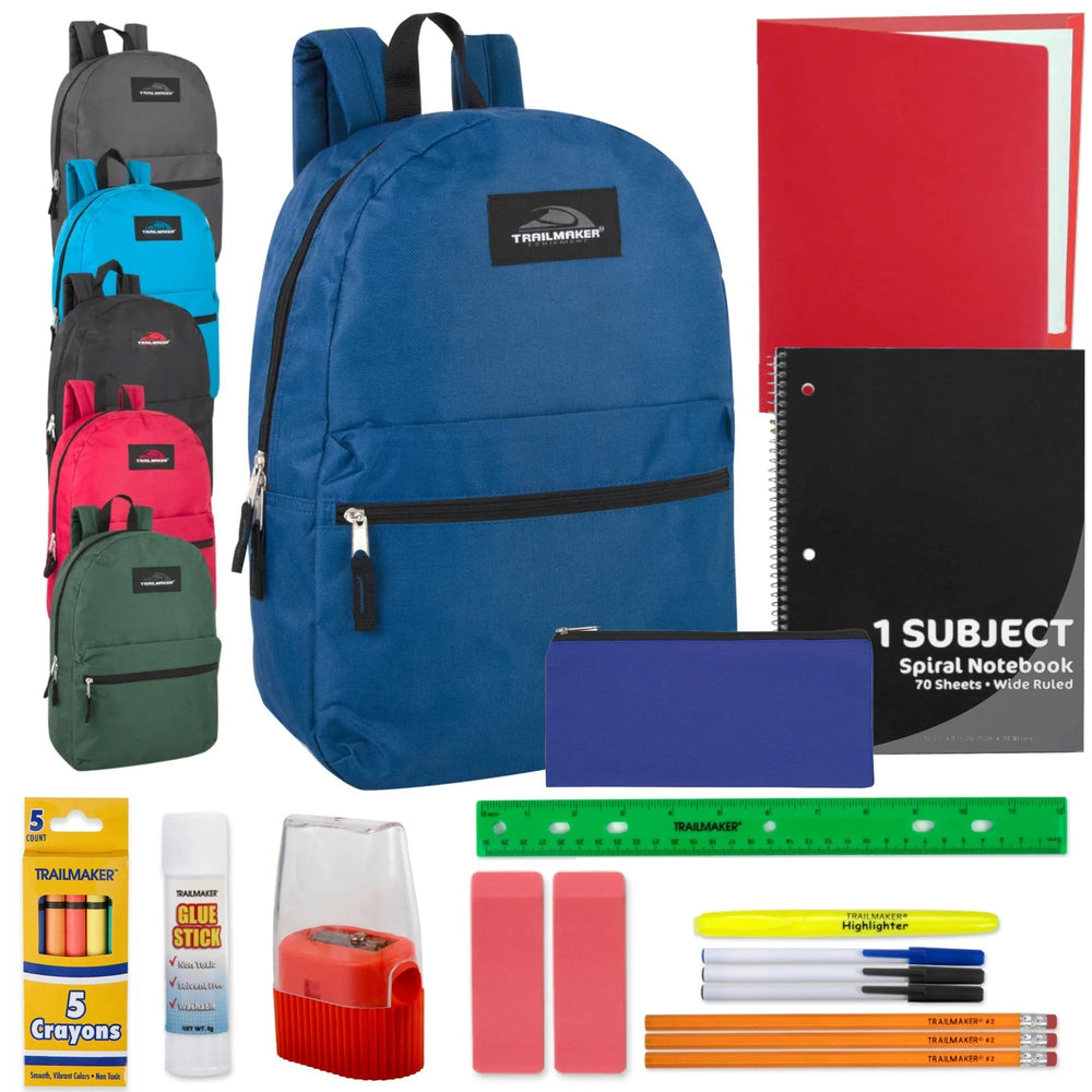 17-Inch Classic Backpack with 20-Piece School Supply Kit - 6 Colors