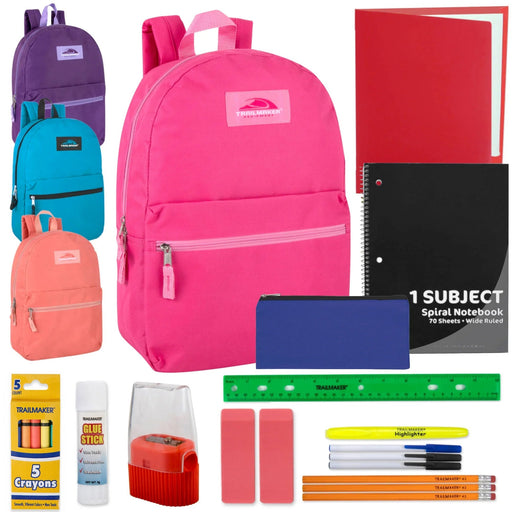 17-Inch Classic Backpack with 20-Piece School Supply Kit - Girls Colors