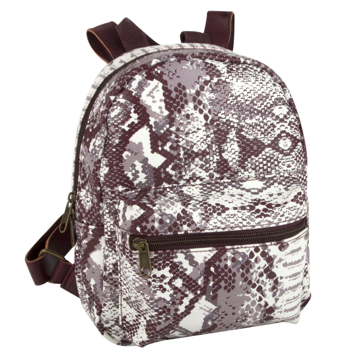 Mini Backpack 10 Inch Snake Skin Vinyl With Front Zipper Pocket