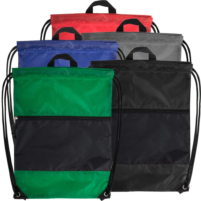 18 Inch Drawstring Bag Large Zippered Section - 5 Color Assortment