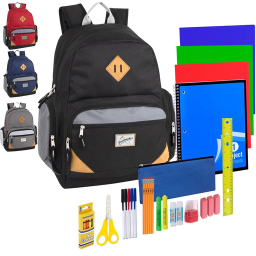 19" Duo Compartment Backpack with 30-Piece School Supply Kit - 4 Colors