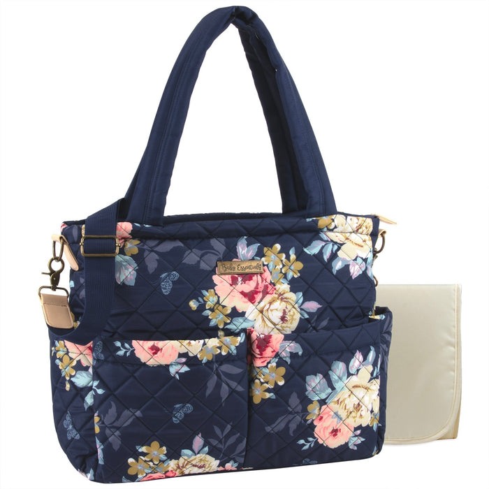 Baby Essentials Quilted Diaper Bag Tote 2-Piece Set - Floral Navy