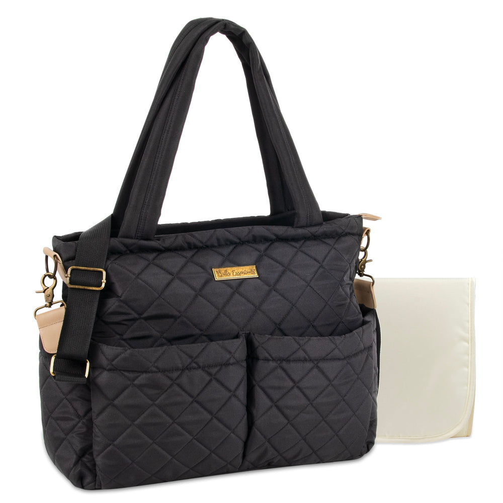 Baby Essentials Quilted Diaper Bag Tote 2-Piece Set - Black