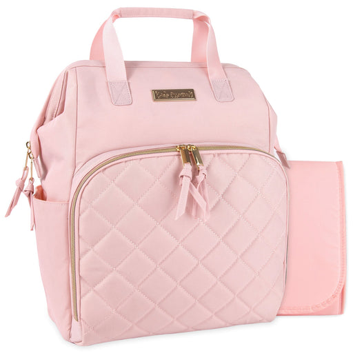 Baby Essentials Wide Opening Diaper Bag Backpack With Changing Pad And Stroller Straps - Pink