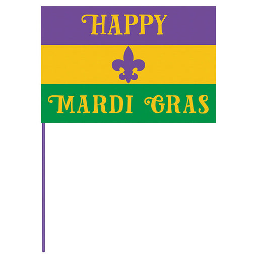 Mardi Gras Flag Plastic Pole 12" x 18"