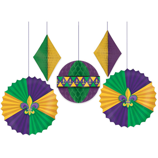 Mardi Gras Honeycomb Decorations (5 PACK)