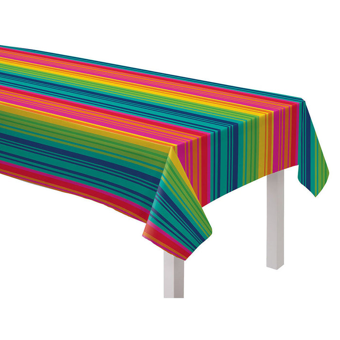 Serape Stripe Flannel-Backed Vinyl Table Cover 52" x 90"