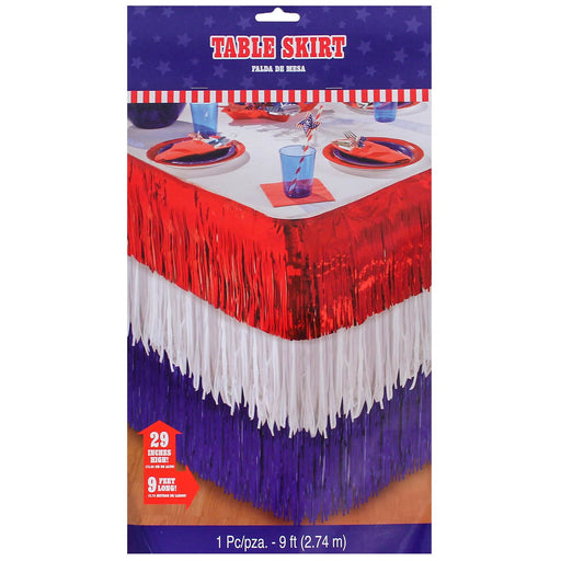 Patriotic Metallic Fringe Table Skirt 29" x 9'