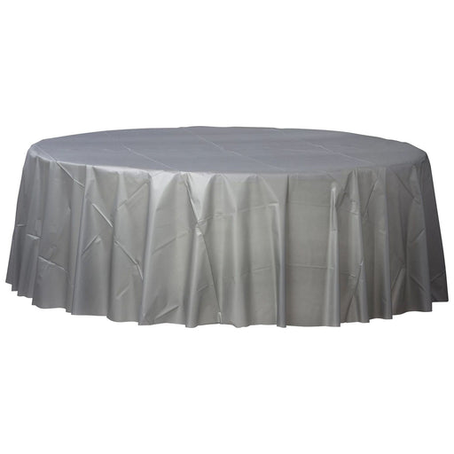 Round Plastic Table Cover 84" Silver