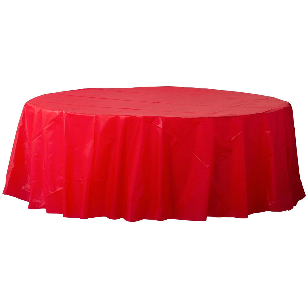 Round Plastic Table Cover 84" Red