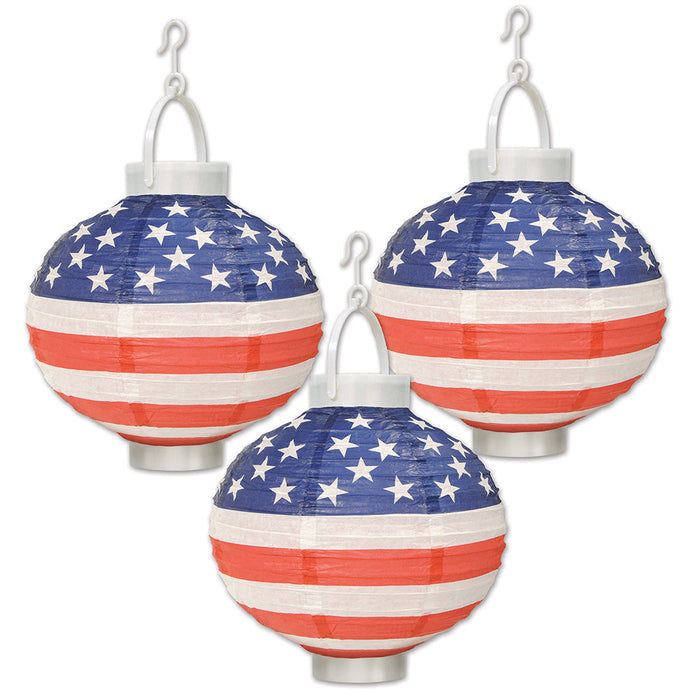 Patriotic Light Up Paper Lanterns 8" (3 PACK)