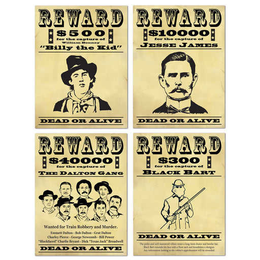 Wanted Signs Cutouts 15-1/4" (4 PACK)