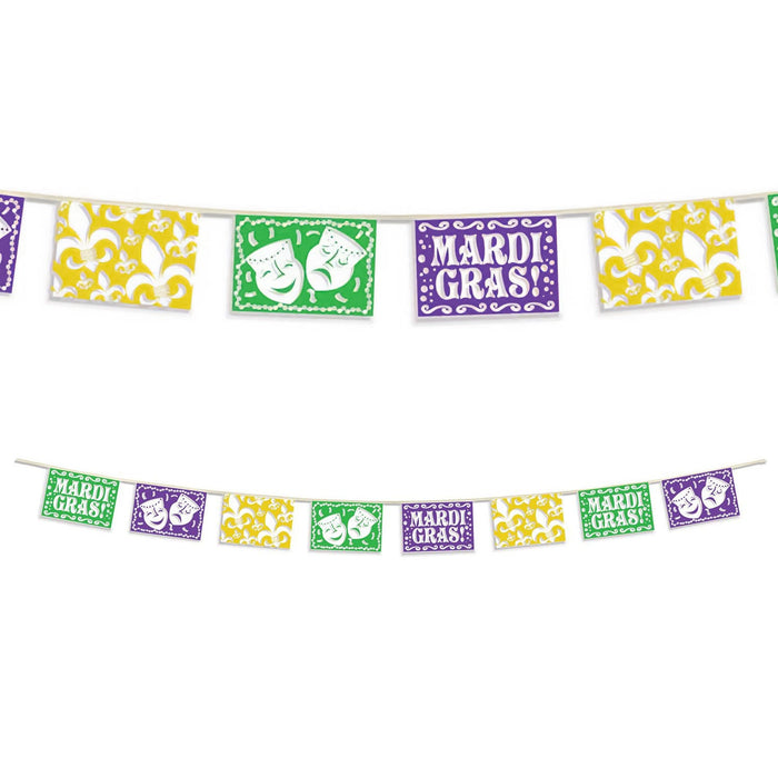 Mardi Gras Picado Style Pennant Banner 12'