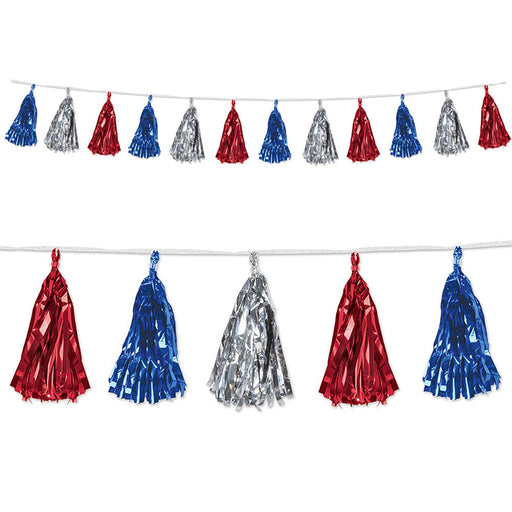 Metallic Tassel Garland Red Silver Blue 8'