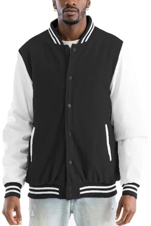 Melton Wool Varsity Jacket with Vinyl Sleeves