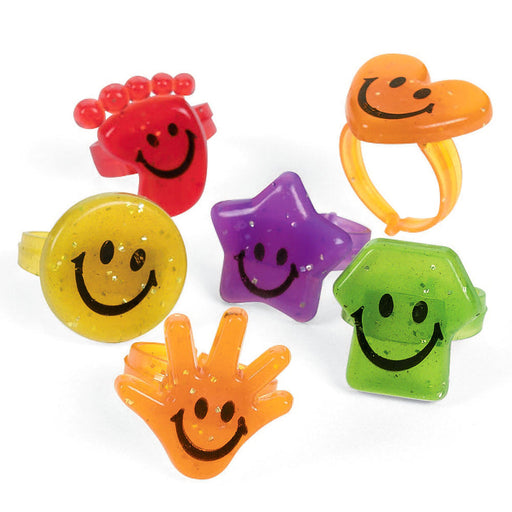 Glitter Smile Face Rings (48 PACK)