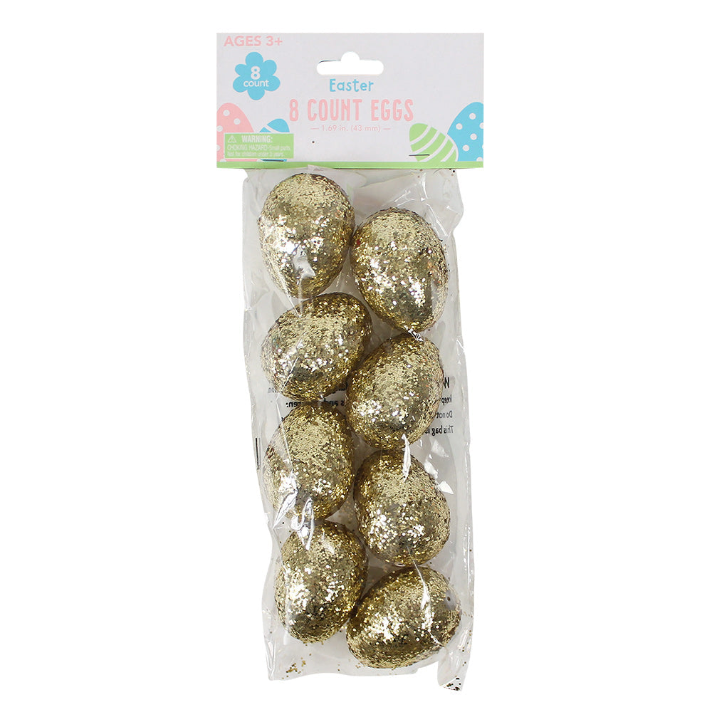 Closeout Easter Eggs Gold Glitter 2.33" (8 Pack)