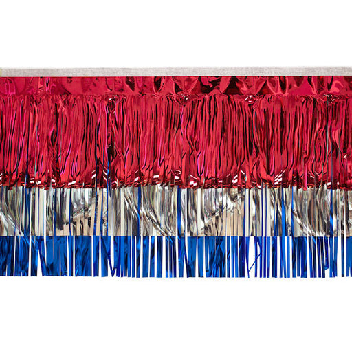 Float Drape Red Silver Blue Metallic Fringe 15" x 10'