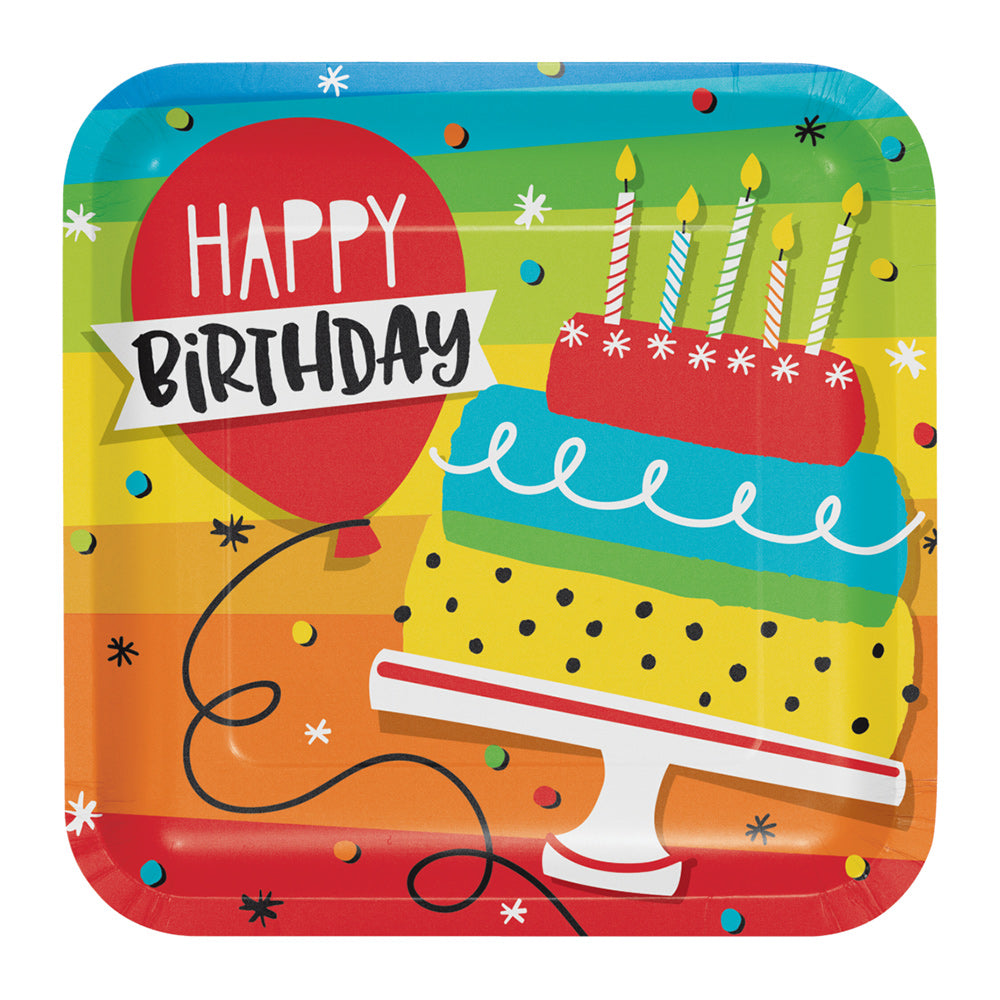 Hoppin' Birthday Square Plates 9" (8 PACK)