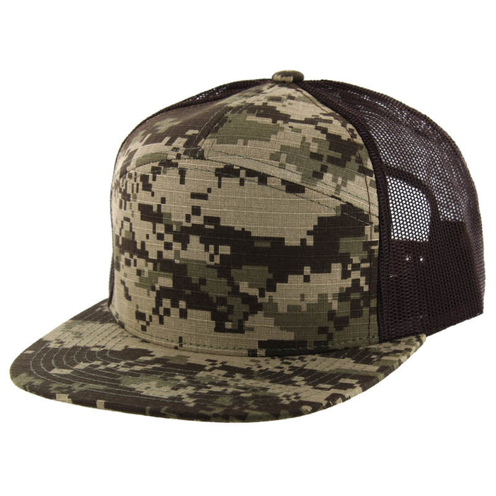 KAMEL 707 100% COTTON CAMO 7 Panel Flat  Adjustable Snapback Mesh Trucker Cap