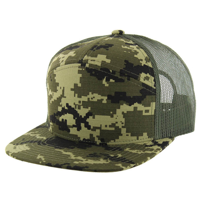 KAMEL 707 100% COTTON CAMO 7 Panel Flat  Adjustable Snapback Mesh Trucker Cap